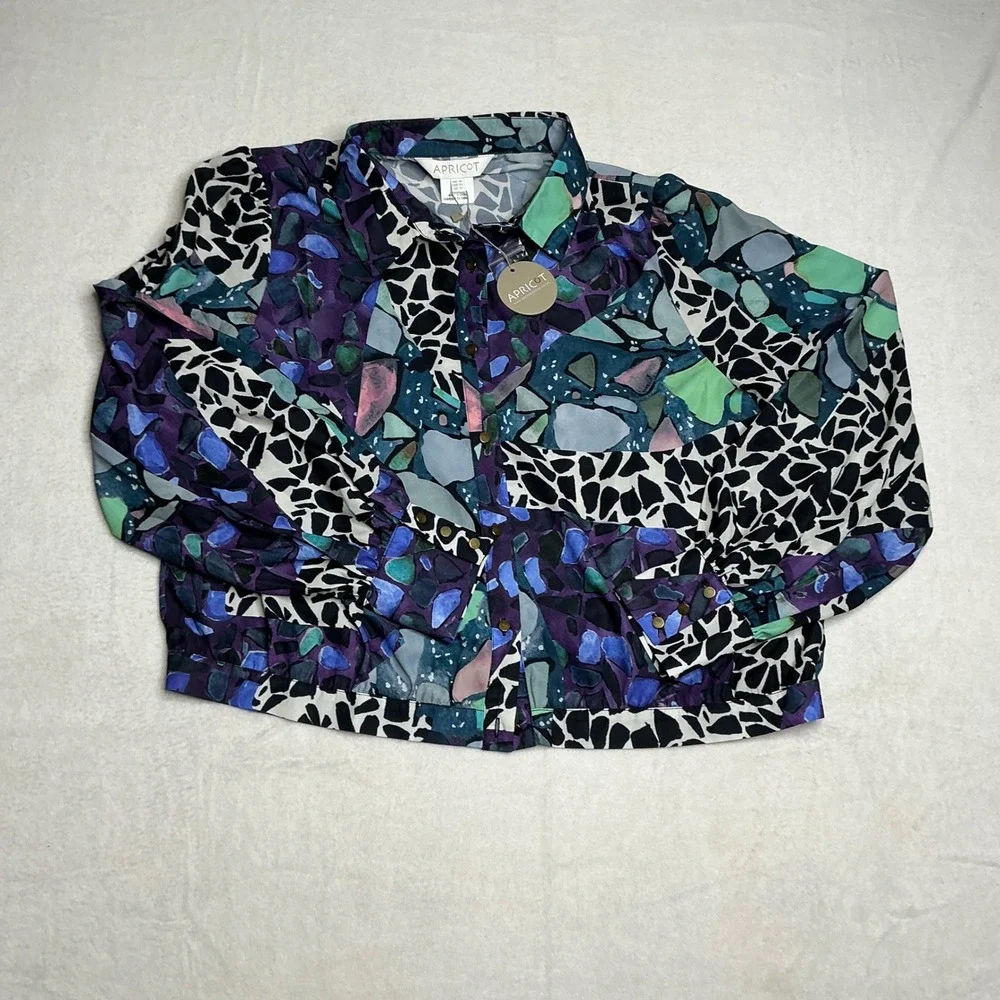 NWT Apricot Women Abstract Print Long Sleeve Collared Button Down Blouse - Picture 5 of 12